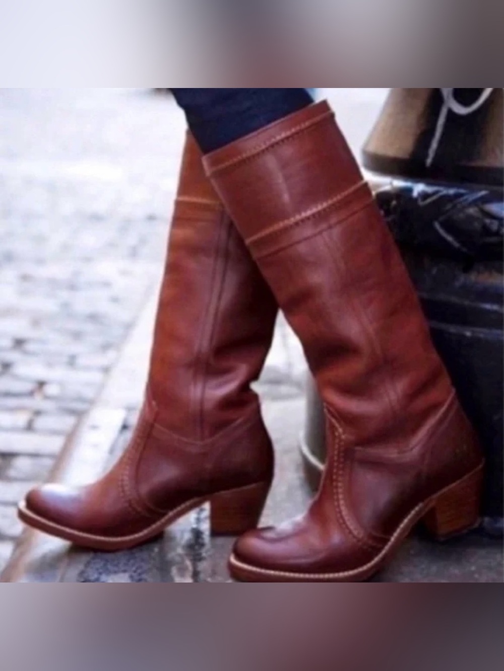 Vintage Frye Jane Stitch 14L Tall Boot Brown / Cognac Women's 9.5